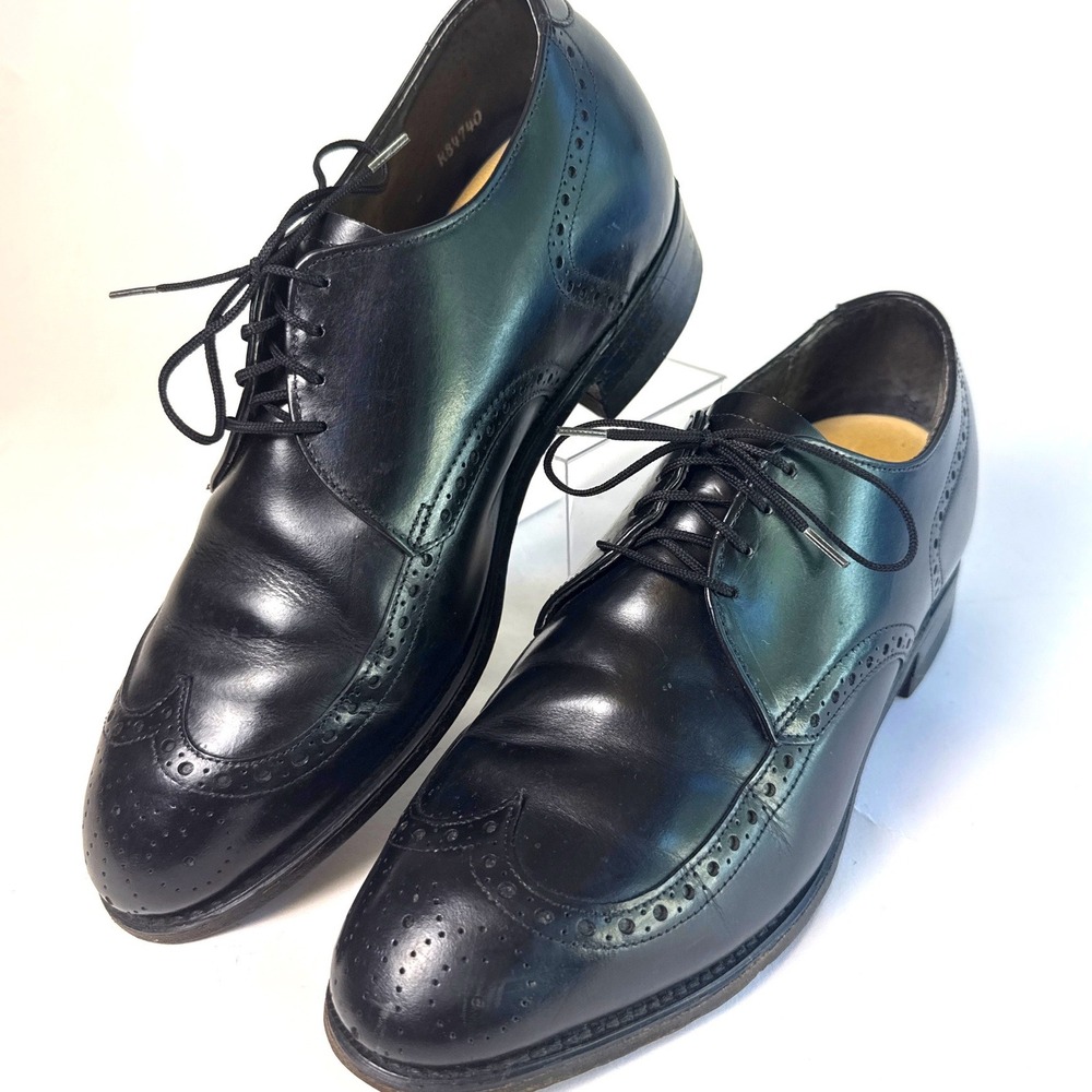 Vintage Bilitrite Black Leather Oxford Wingtip Derby Dress Shoes USA Made 9.5D